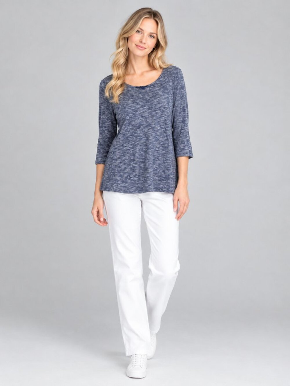 2/$30 Weekends by Chico's Drawstring Boat Neck Knit Top Blue 12 #A4938